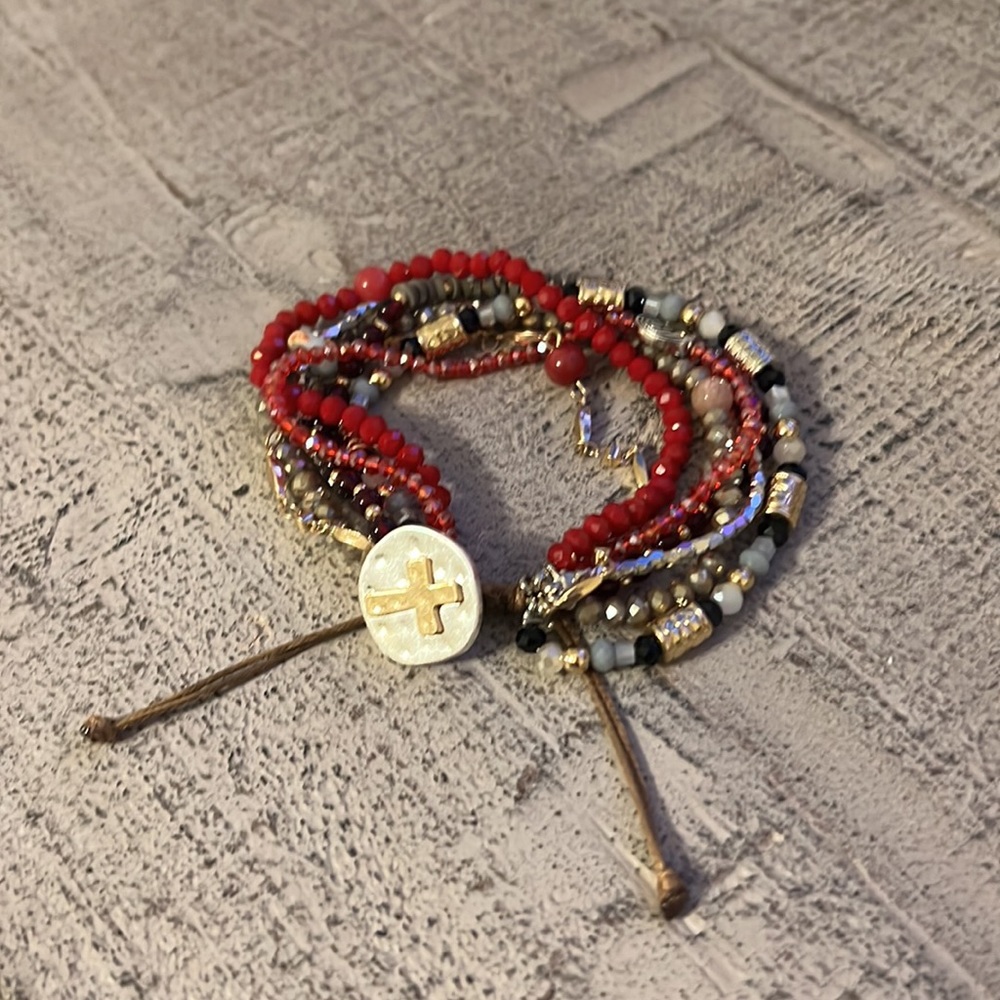 NWOT Your Journey Beaded Garnet Crystal Glass Beaded Slider Prayer Bracelet - Picture 6 of 8